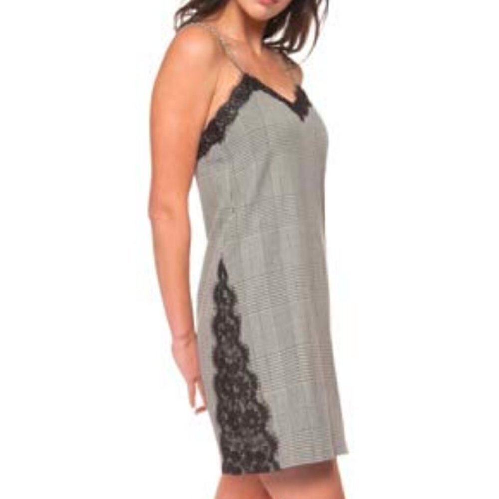 NEW Dex Black Houndstooth Plaid Lace Mini Dress Size Small